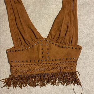 Brown Fringe Studded Women's Top